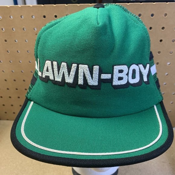 Accessories Vintage Lawn Boy Puffy Print 3 Stripe Mesh Trucker